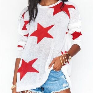 Show Me Your Mumu Bronson Sweater Star Tossed Knit Red